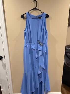 Adrianna Papell/Papell Studio Cascading-Ruffle Crepe Gown, Sky Blue